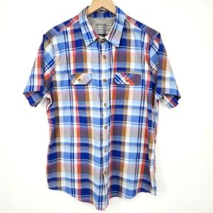 Eddie Bauer Mens Camp Shirt Size L Blue Plaid Short‎ Sleeve Outdoor Lightweight